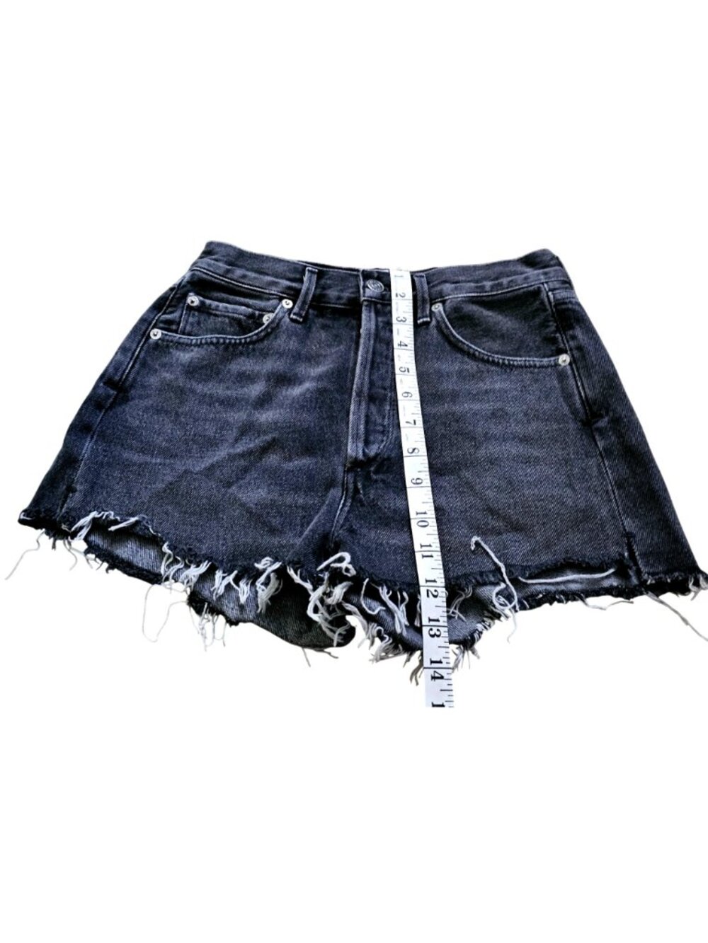 Agolde Premium High-Rise Distressed Denim Shorts Size 26 Gray Frayed Hem - Picture 9 of 11